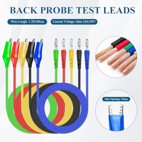 Image of Supkiir 35Pcs Back Probe Kit, Including 5 Automotive Test Leads, 10 Alligator Clips, 5 Wire Piercing Probes, and 15 Multi Angle Flexible Needles for Automotive Electronic Diagnostics Testing Repairing