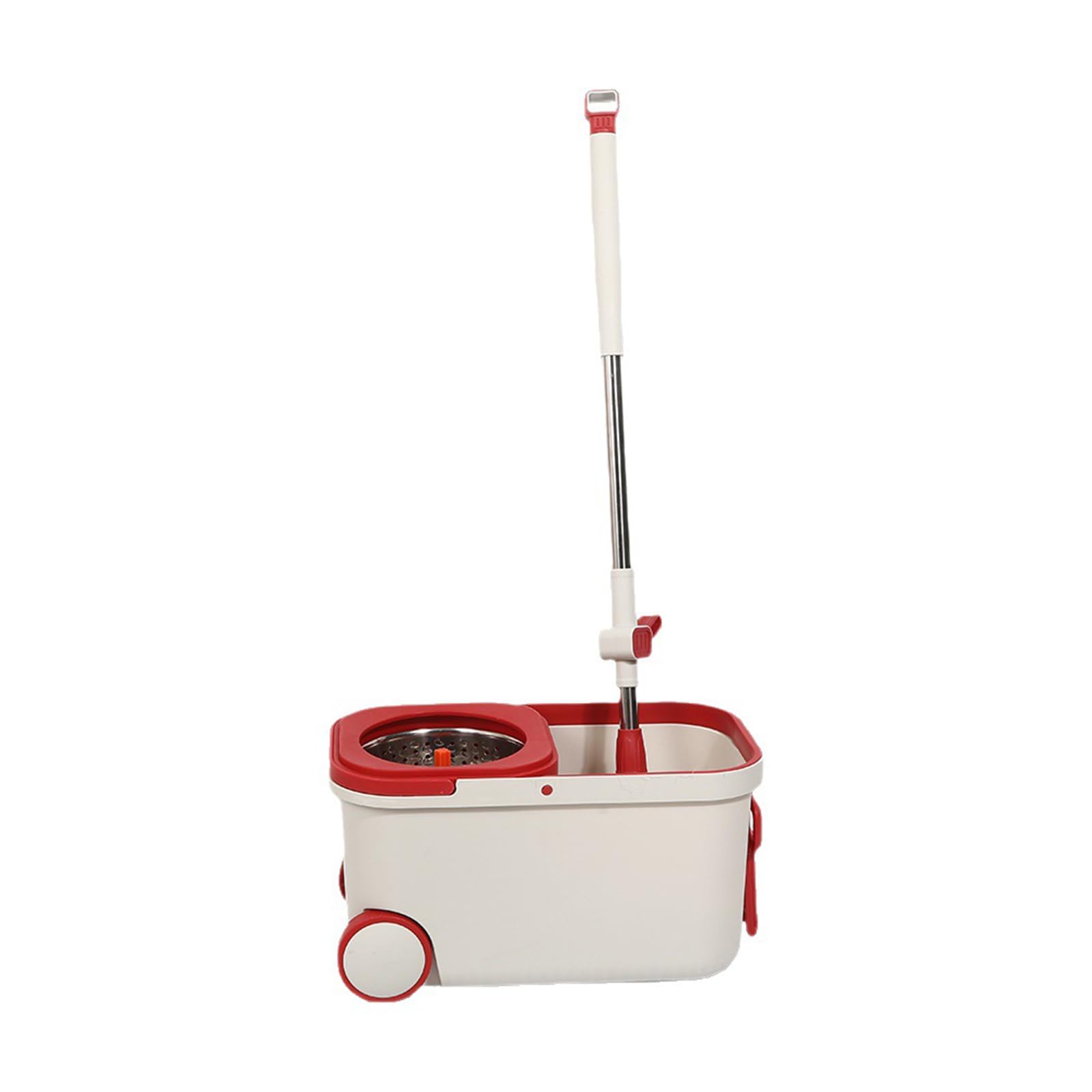 Juego de fregona giratoria y cubo de acero inoxidable de doble accionamiento, kit de limpieza de suelo manos libres con paño de trapeador de varilla de tracción, resistente al óxido, sistema de