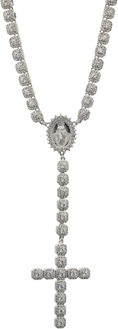 GLD Clustered Tennis Chain Necklace - Iced Out Chain for Men and Women in Yellow, White and Rose Gold from 6MM-12MM, 16”-24” - Available in Micro Clustered Rosary and Multicolor Mariner Link Designs