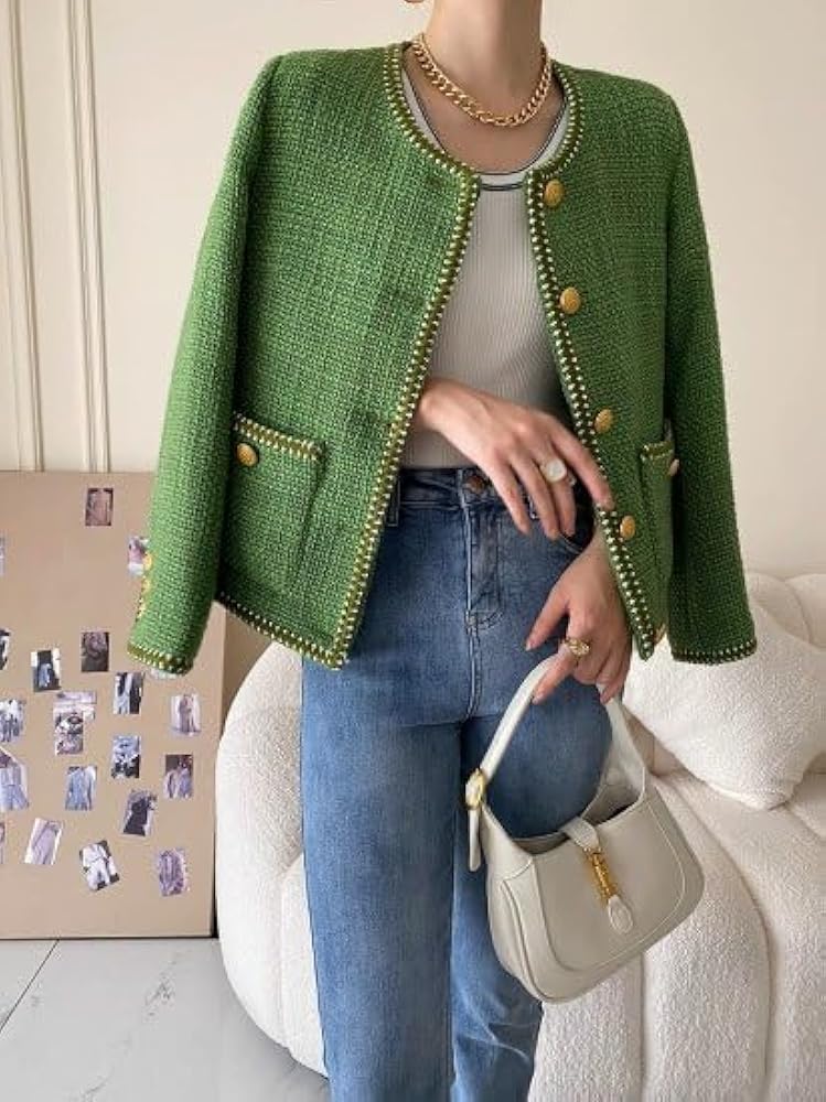 Amazon | ツイードジャケット レディース ノーカラージャケット