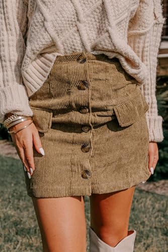 Corduroy Skirt Women Button Down Front Bodycon Mini Skirts Casual High Waisted A Line Short Skirt with Pockets2