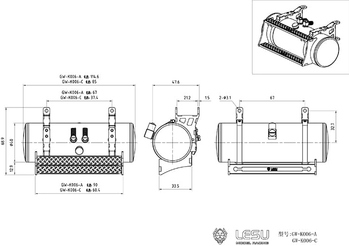 LESU Metal Hydraulic Oil Tank A 115mm with Pedal for 1/14 a RC King Tractor Truck