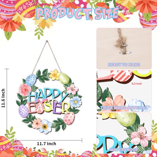 Easter-Decorations-Wreath-Hanging-Door-Sign-Happy-Easter-Eggs-Flowers-Leaves-Wooden-Door-Sign-Welcome-Seasonal-Spring-Easter-Wreath-Sign-for-Easter-Tree-Door-Wall-Party-Supplies Easter Decorations Wreath Hanging Door Sign Happy Easter Eggs Flowers Leaves Wooden Door Sign Welcome Seasonal Spring Easter Wreath Sign for Easter Tree Door Wall Party Supplies