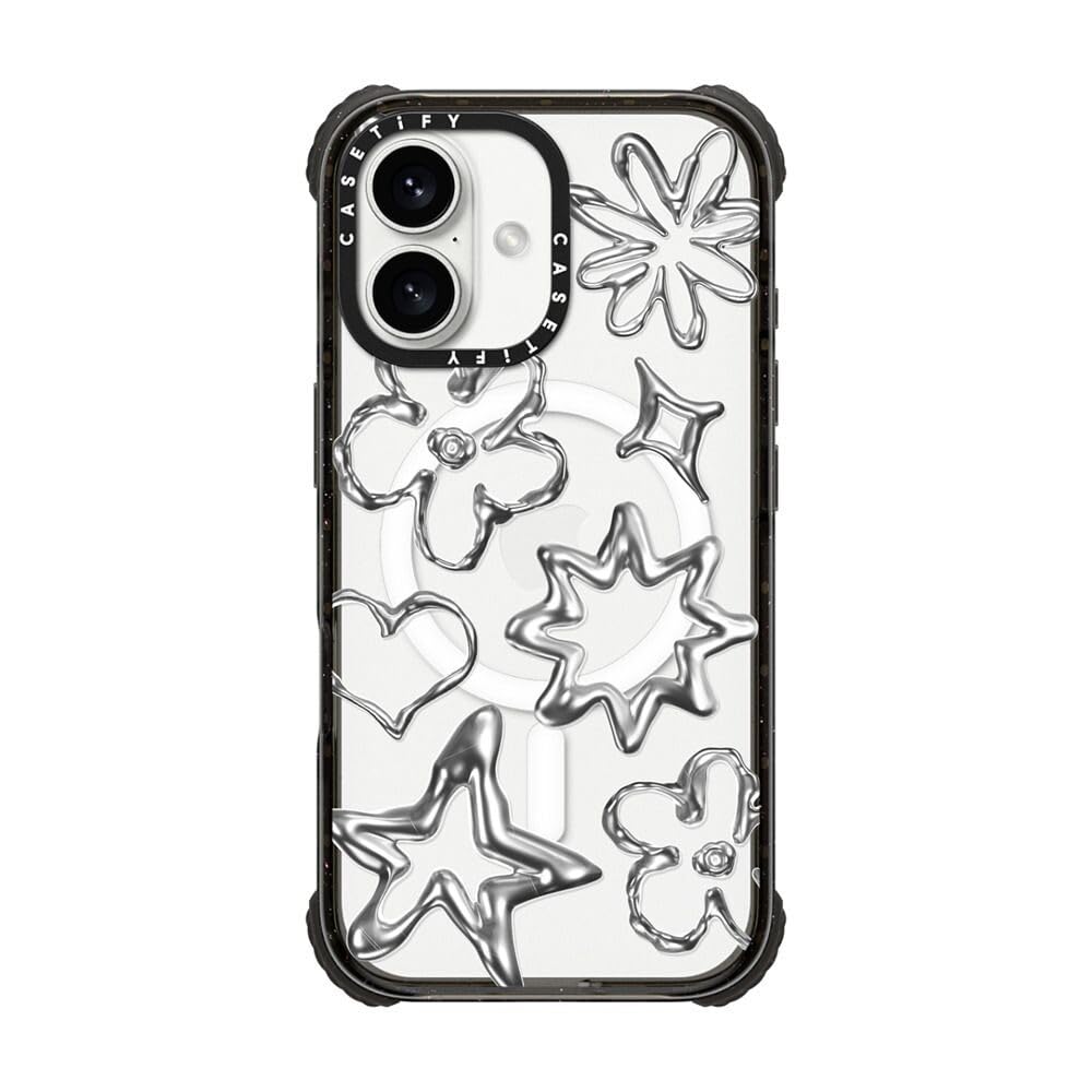 Coque iPhone 16 CASETiFY Ultra Impact Chrome Doodles noire MagSafe