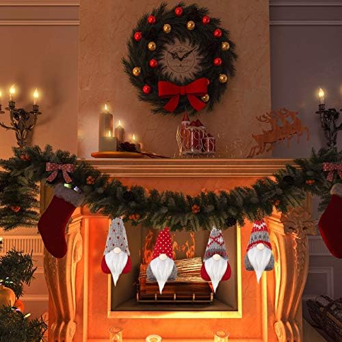 SKYLETY 4 Pieces Christmas Tree Hanging Gnomes Ornaments Handmade Swedish Tomte Gnome Hat Plush Scandinavian Santa Beard Ornaments for Christmas Tree Fireplace Home Decor