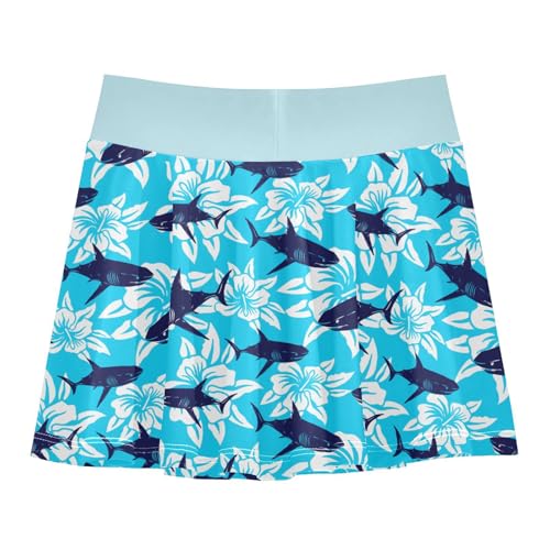 Girls Skorts High Waist Athletic Skirts with Shorts Hibiscus Shark Stretchy Teens Performance Tennis3