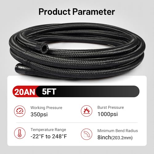 Image of EVIL ENERGY 20AN Fuel Line, AN20 Braided Fuel Hose Nylon CPE 5FT Black
