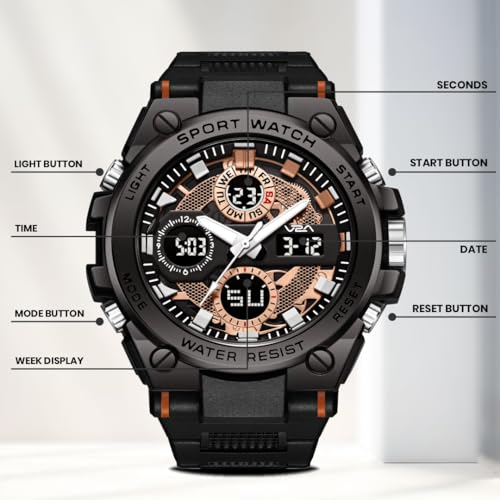 Image of V2A Stryke-TERRAX 5220 Analog-Digital Sports Watch for Men | Bold 3D Dial Design | 50M Waterproof Quartz Watch with Alarm, Stopwatch, Day-Date & Backlight | Rugged Everyday Performance