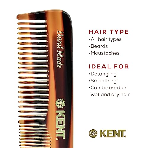 Kent A Ot Double Tooth Hair Pocket Comb, Small Fine / Wide Tooth Comb For Hair, Beard And Mustache, Coarse / Fine Hair Grooming Comb For Men, Women And Kids. Saw Cut Hand Polished. Handmade In England #TOP5