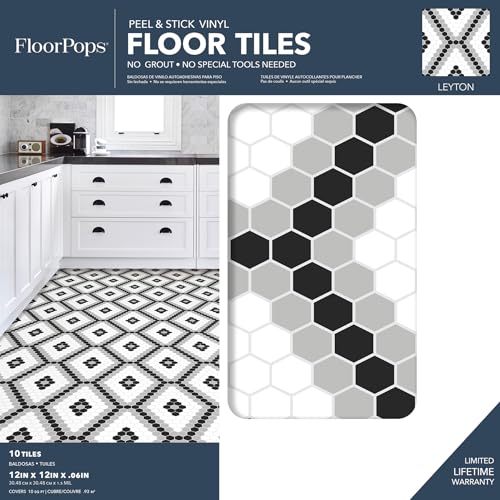 WallPops FP2950 Leyton Peel & Stick Floor Tiles, Black, 12 x 12 inches - Image 2