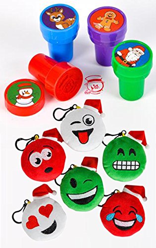 MSP Toys & Games Christmas Emoticon (Emoji) Plush Clip-On and Stampers Bundle (36 Items)