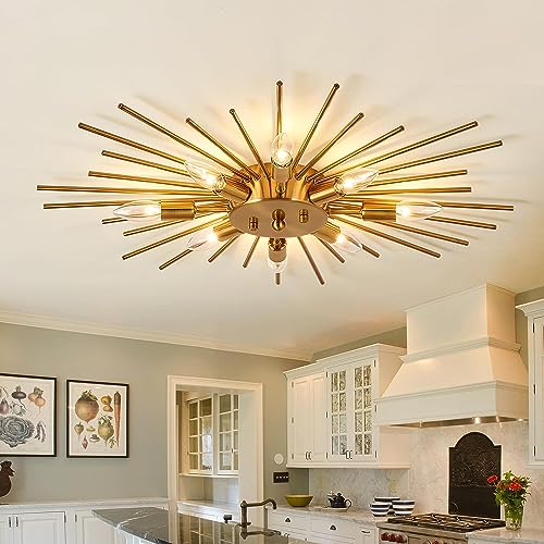 Plafonnier semi-encastré moderne en métal doré luminaire de plafond 8 lampes