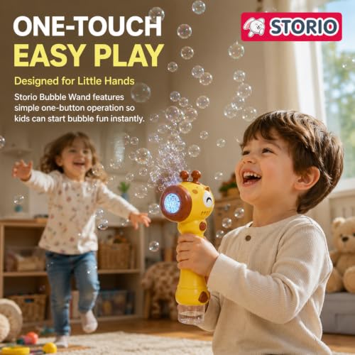 Image of Storio Bubble Wand Machine for Kids 3+ Years - Giraffe | Automatic Bubble Maker Toy with LED Lights & 12 Bubble Holes | Outdoor Bubble Toy for Boys Girls | Birthday Return Gifts Party Favors for Kids
