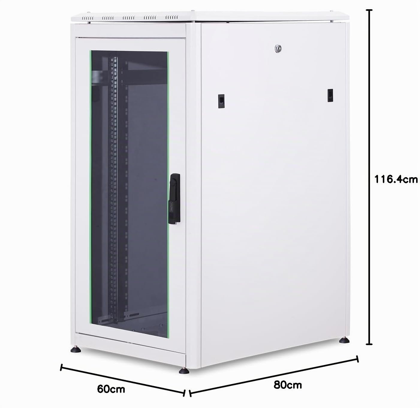 DIGITUS Armadio di rete – Rack da 19 pollici – 22U – 60x80 cm – Profondità utile 74,3 cm – Portata 1200 kg – Autoportante – Porta in vetro – Grado di protezione IP20 – Serie Unique – Grigio
