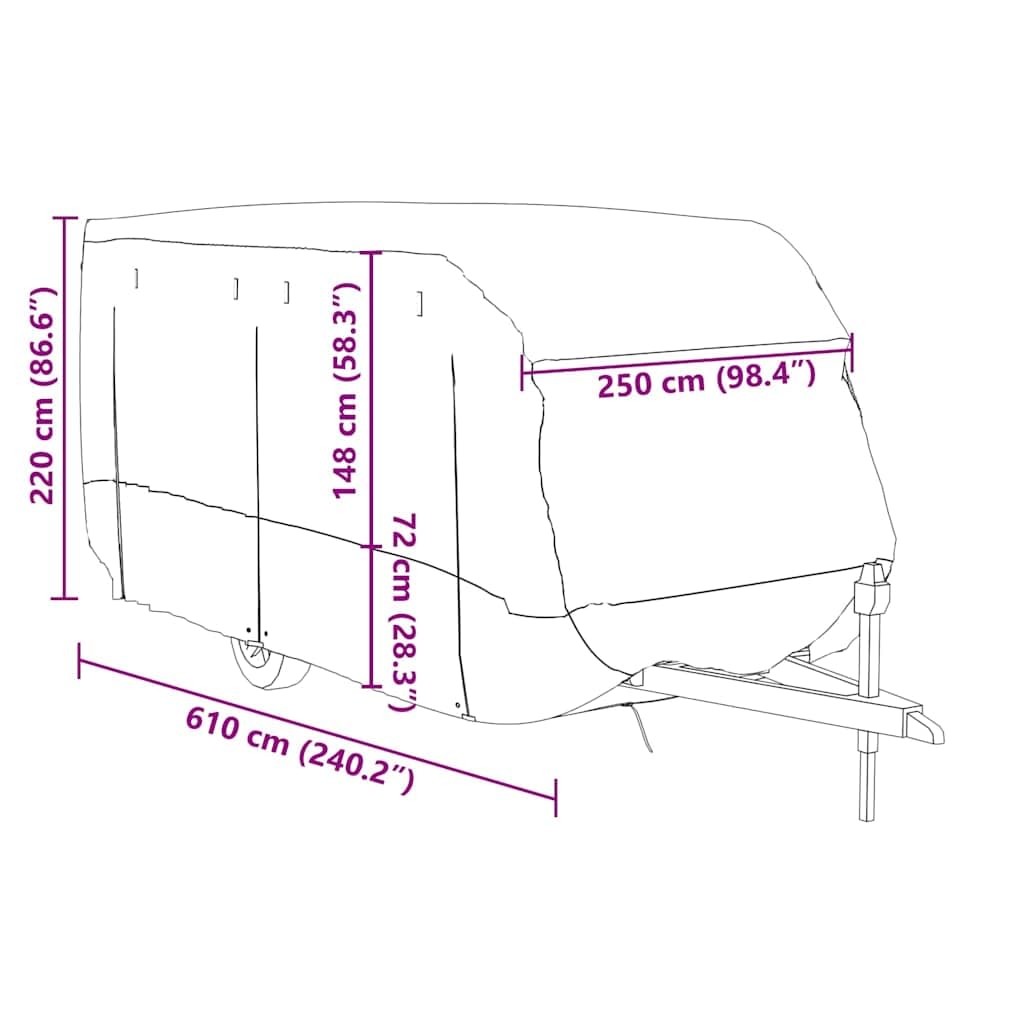 vidaXL Funda para Caravana Tela no Tejida Gris 610x250x220 cm, Cubierta para remolques de Viaje, Funda para Caravana de Camping, protección para Caravana