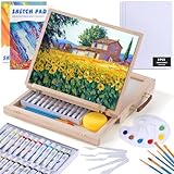 54 Pieces Watercolor Paint Set with Portable Wood Easel, Complete Starter Painting Art Supplies with Watercolor Paints, Canvases, Sketch Pads, Brushes and Palette for Adults Teens Kids Beginners