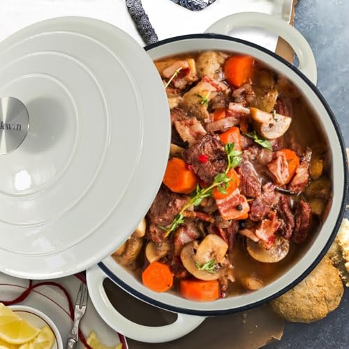 Dutch Oven,Cast Iron Dutch Ovens,Dutch Oven Pot with Lid,5 QT Enamel Dutch Pot,Dutch Ovens with Dual Handles,Cast Iron Pot for Braiser,Cooking,Gifts for Family,White - Thumbnail 2