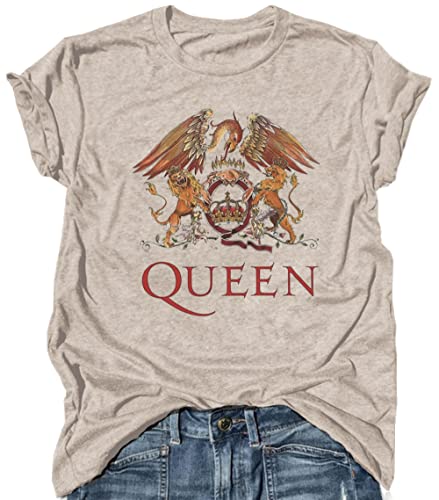 Women Vintage Rock Band T Shirt Fashion Rock Music Graphic Tees Shirt Summer Short Sleeve Casual Tees For Rock Lovers (L, Cream Grey) #TOP21