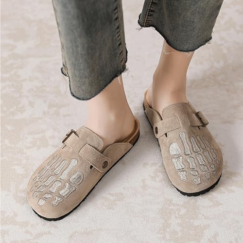 Image of Skeleton Clogs Adults Gothic Novelty Bone Open Back Mules Indoor Outdoor Shoes Buckle Footwear Comfy Lightweight with Non Slip Sole for Big Kids Boys Girls Women Men