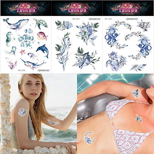 Konsait 120Pcs Ocean Animals Temporary Tattoos For Kids, Fake Sea Animal Tropical Ocean Fish Shark Dolphin Waterproof Tattoo Stickers Baby Shower Girls/Boys Birthday Party Favor Decoration Supplies #TOP4