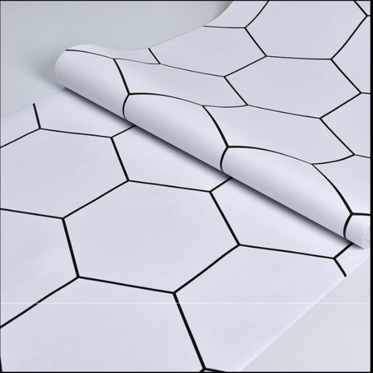 ESCATIC Black and White Hexagon Peel and Stick Wallpaper Geometric Self Adhesive Wallpaper Removable Contact Paper for Home Decor-Hexagon Pattern,1mx45cm