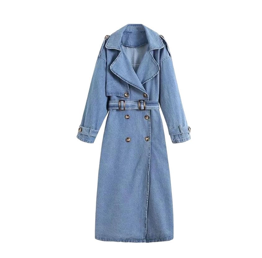 Womens Streetwear Long Loose Fit Trench Coat Thick Double Breasted Outerwear With Belt Sashes And Pockets