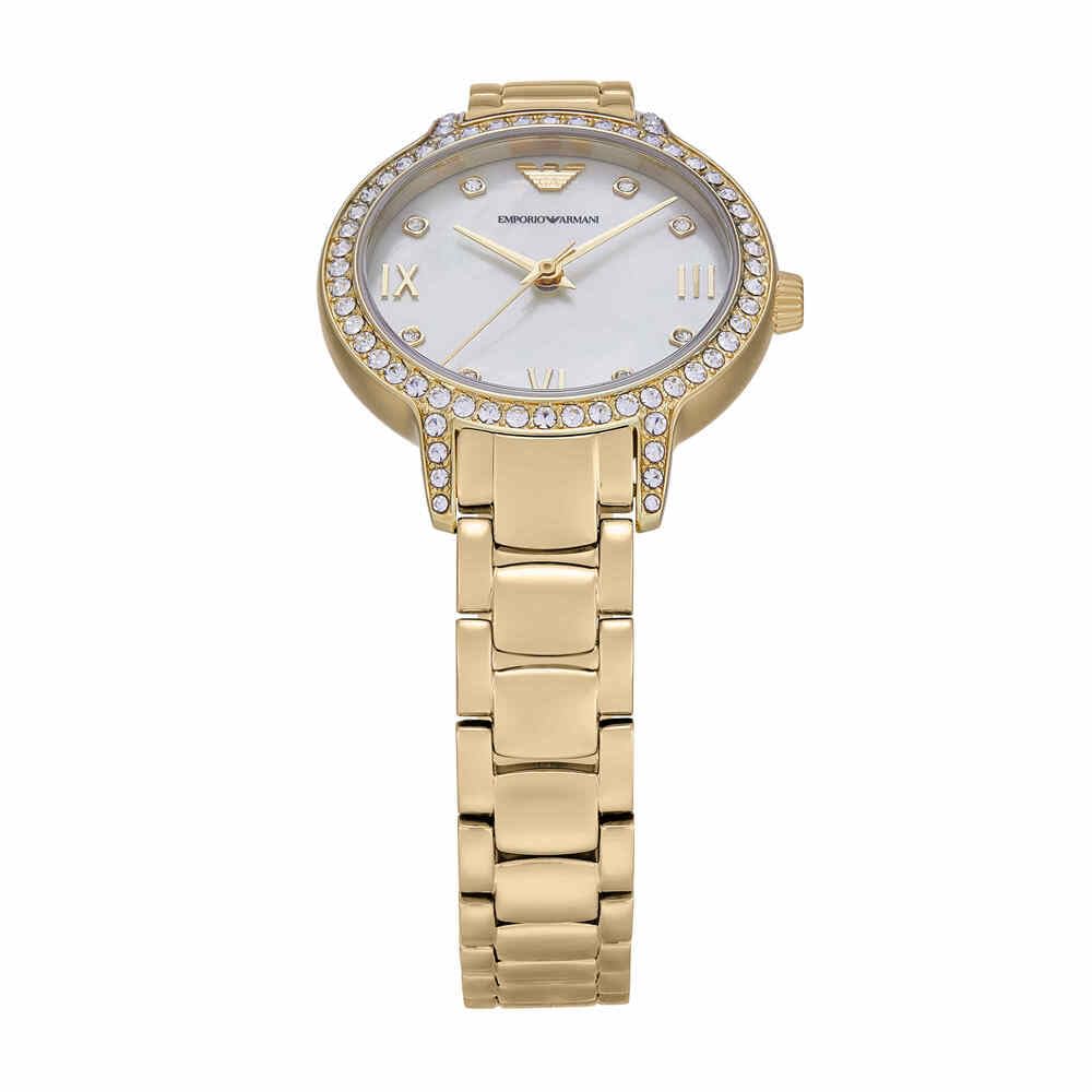 Emporio Armani Reloj para Mujer, 32 mm de Tono Dorado, Mecanismo de Cuarzo con Tres manecillas y Correa de Acero Inoxidable