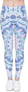 High Waist Yoga Leggings For Women,Yoga Leggings High Waist Women Workout Tights Boho Lotus Flower Printed Blue Opaque Yoga Leggings Stretch Yoga Leggings Gift For Gym Pilates Exercises Runs,Plus Si