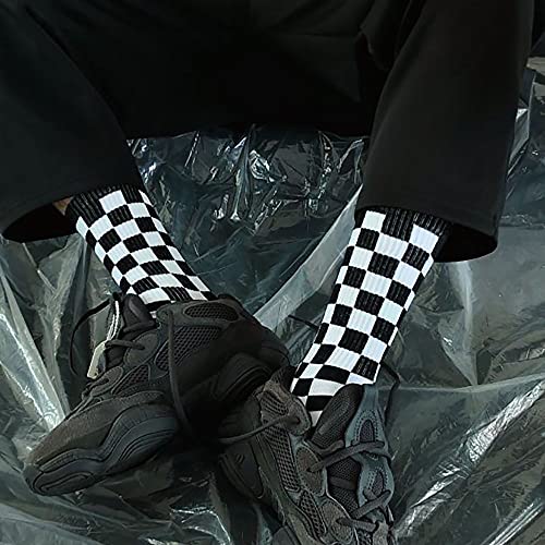 Fashion Harajuku Trends Women Checkerboard Socks Geometric Checkered Socks Men Hip Hop Cotton Unisex Print Skateboard Soks(Black) #TOP4