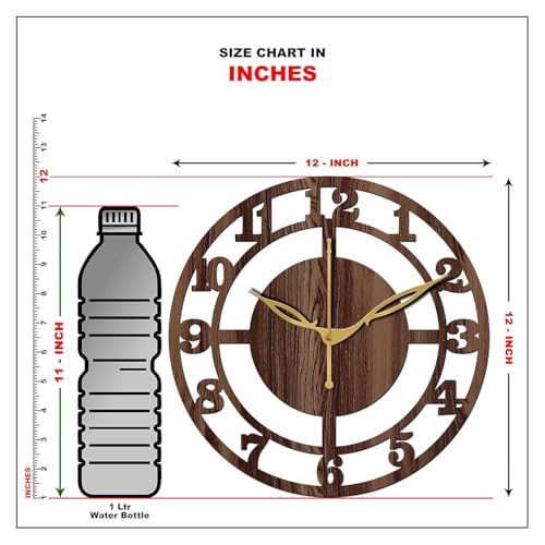 Image of SKYVILLA 12 Inch Wooden MDF Analog Wall Clock English Numerals | Silent Quartz Movement | Lightweight Without Glass Design for Home Living Room, Offices