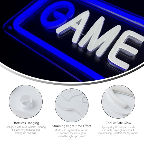 Image of Blue GAME ZONE Neon Sign - LED Gaming Room Decor, Dimmable Arcade Light for Streaming Setup, Man Cave, USB Powered(16.5x6 Inch)