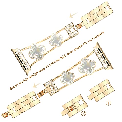 Image of Musk-MSKR Diamond Metal Bands Add Sparkle to Your Watch For Apple Watch Series 11 /10 /9 /8 /7 /6 /5 /4 /3 /2 /SE /Ultra Clover Simple and Stylish Compatible with 38mm40mm41mm42mm44mm45mm 46mm49mm Women's Wear