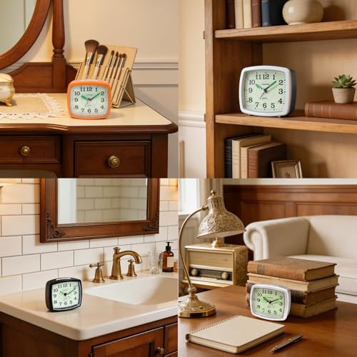 Image of Lamisola Analog Travel Alarm Clock for Bedroom, Small Desk Clock Blue | Retro Battery Clock for Bathroom Shelf Table Bedside, Night Light Silent Snooze Clear Display for Kids Senoirs Teens