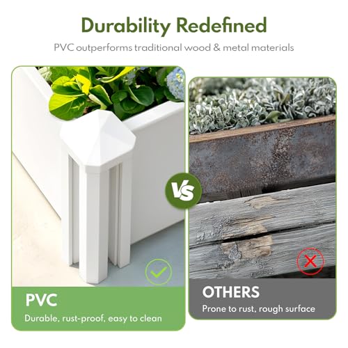 PASAMIC Durable Vinyl Raised Garden Bed, 8x4x1ft Raised Bed for Gardening, Planter Box with Open Bottom, DIY Above Ground Garden Bed for Fruit, Vegetables, Herbs