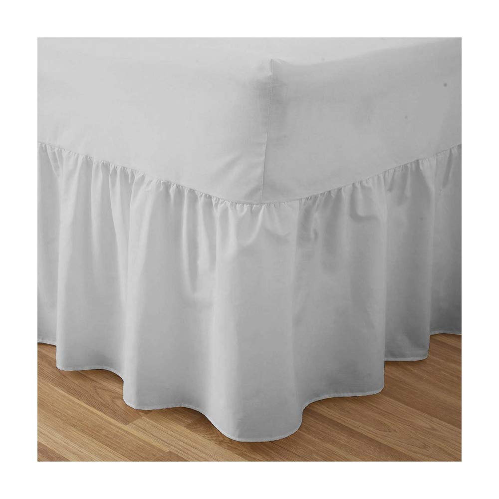 Fitted Valance Sheets Double Size Bed Sheets Dyed 9.5'' deep Plain Poly Cotton Bedding 11'' Frilly Drop, Silver