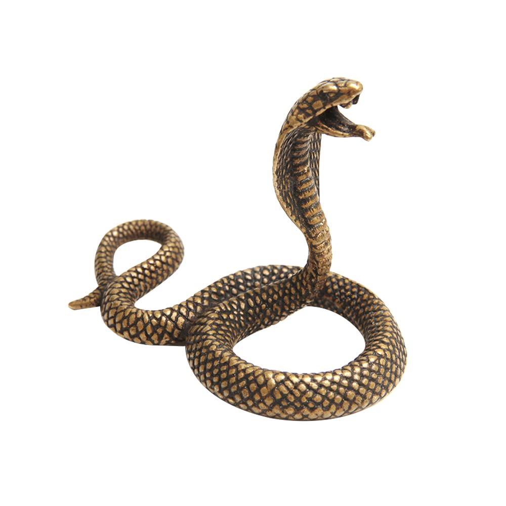 Acxico 1Pcs Vintage Snake Ornaments Pure Copper Cobra Keychain Pendant Statue Figure Gift