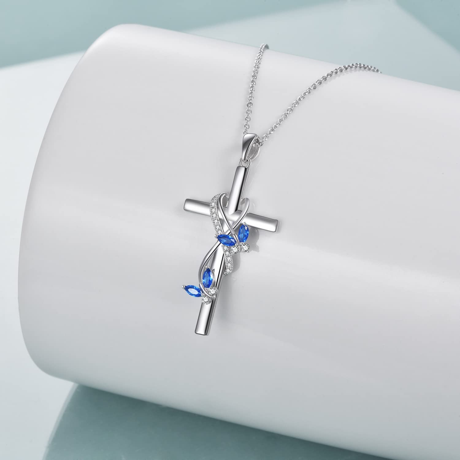 925 Sterling Silber Kreuz Halskette für Frauen, Meeresschildkröte Schmetterling Libelle Marienkäfer Kolibri Engelsflügel Zirkon Anhänger Halskette Sicherheit Silber Schmuck Kette Geschenke für Damen