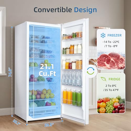 Image of Antarctic Star 21.2 Cu.Ft Convertible Freezer Refrigerator,Upright fridge with powerful LED light,Reversible door for Kitchen,Dorm and Office,White