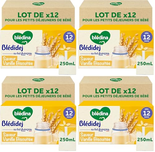 Blédina Blédidej - Céréales bébé Lactées Biscuité Saveur Vanille - Dès 12 Mois - 12 briques de 250mL LOT DE 12