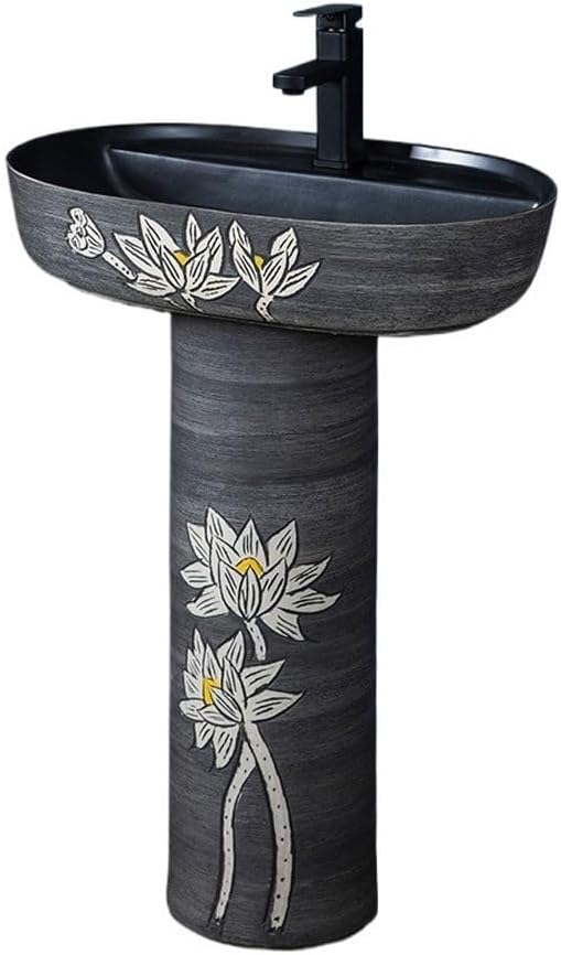 Pedestal Sinks Retro Creative Art Basin Integrated Floor-Standing Wash Outdoor Courtyard Balcony Sink Bathroom (A)