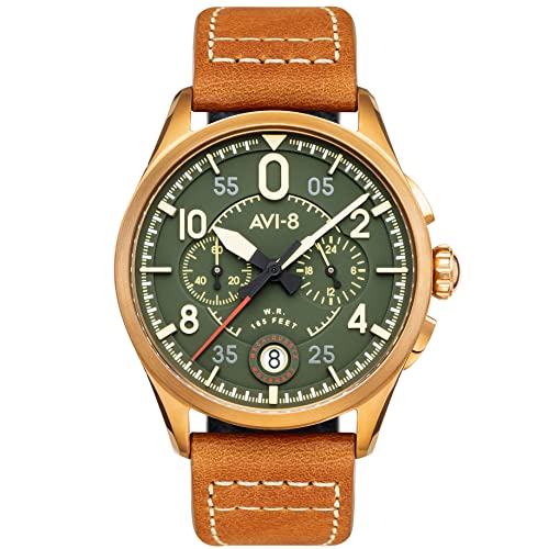 Avi-8 Spitfire Av-4089-02 Lock Bronze Green Japanese Meca-Quartz Chronograph Watch | Stainless Steel/Tan/Green #TOP19