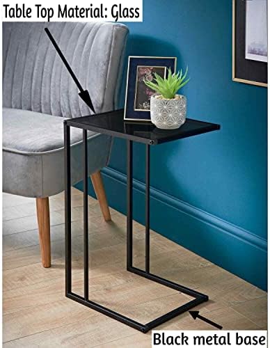 spot on dealz® C shaped side sofa table Black metal frame with Black Tempered Glass Top Coffee, Office table Laptop Desk living room bedside end tables