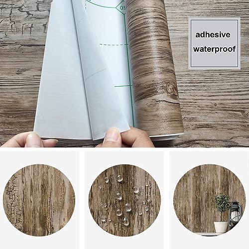 Livebor Wood Contact Paper Distressed Wood Wallpaper Peel and Stick 17.7inch x 118.1inch Rustic Woodgrain Contact Paper Wood Textured Peel and Stick Wallpaper Countertops Waterproof Wall Paper Vinyl - Thumbnail 4