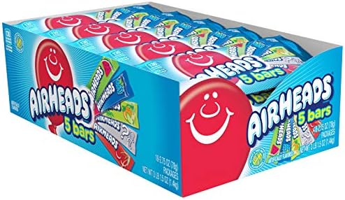 Airheads Full-Size Candy Bars, Assorted Taffy Variety Pack, 18 Count Box