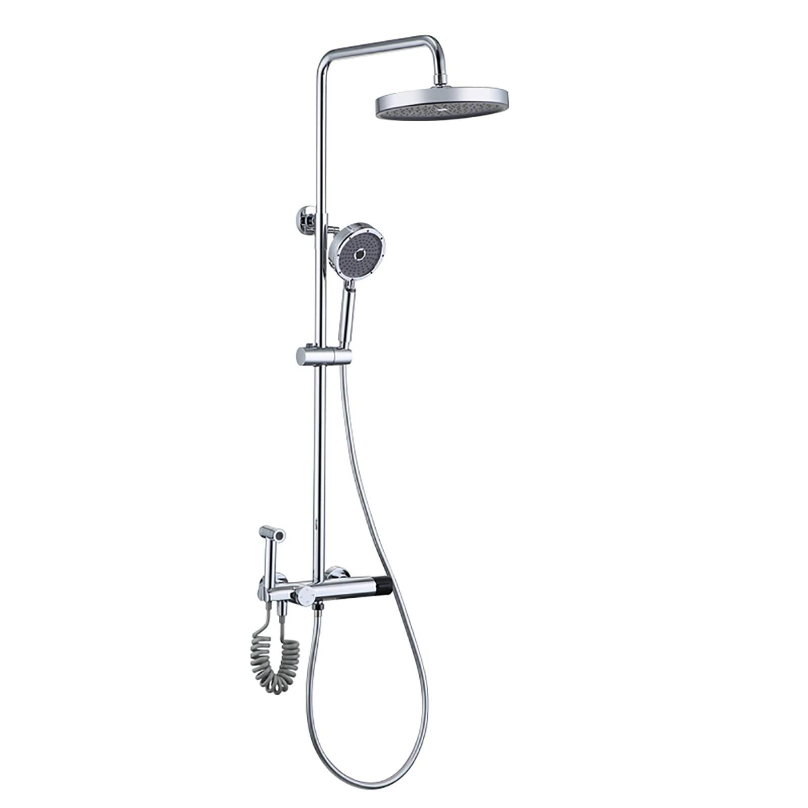 CWCQGH Rain Shower with 10 Inch Shower Head, Thermostatic Shower Faucet Set Wall Mounted Brass Shower Combo Set with Waterfall Tub Spout, 3 Modes Handheld Shower, Bidet Sprayer,Chrome