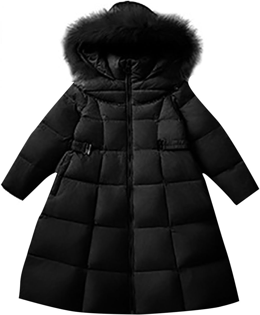 Teen Girls Winter Down Coat Quilte Thicken Faux Fur Collar Hooded Long Puffer Jacket Kids Zip Up Windproof Tunic Outerwear