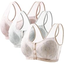 3 Pack Everyday Lace Front Close Bras - Women Full-Comfort Cotton Soft Bra Front Button Soft Padded Bras