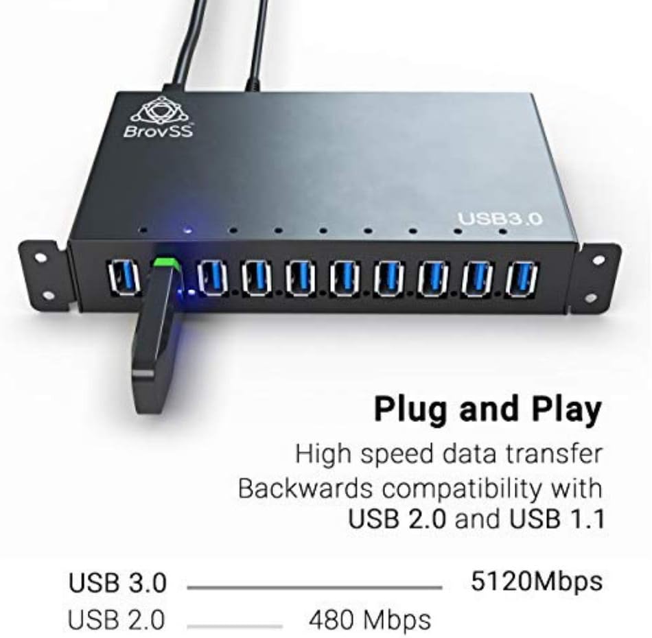 Hоlіdау Dеаlѕ 🛒 BrovSS: 10 Port Powered USB 3.0 Hub Aluminum - USB Hub Charger - Multiple Port Splitter Hub with 12V 5A 60W Power Adapter with USB Cable for Apple, Laptop, PC, USB Flash Drives, HDD Hard Drive (Black)