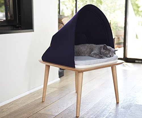 Meyou Paristhe BED, bed, cozy shelter and observation post for cats. Indigo felt / 2 cushions light blue and beige