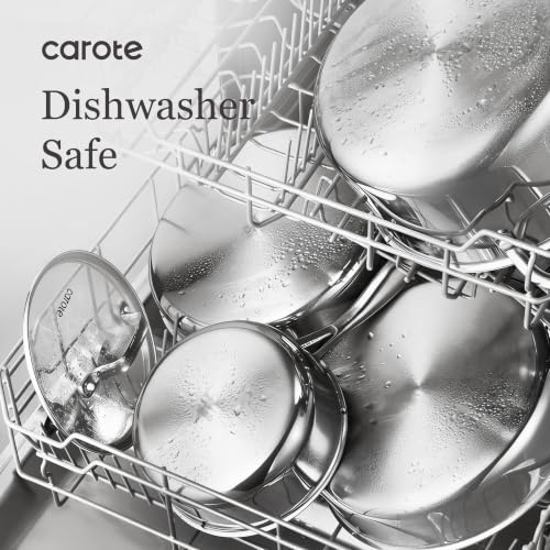 Image of CAROTE 30 PCS Tri-Ply Stainless Steel Cookware Set, Pots and Pans Set, Non Toxic Induction Kitchen Cooking Sets, Cookware Collection, Silver